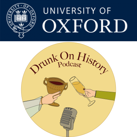 thumbnail image containing the title of the podcast and arms out with drinking vessels
